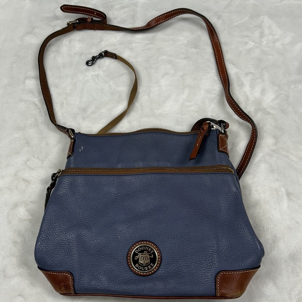 Dooney & Bourke Crossbody Bag Womens Medium Blue Pebbled Leather Brass Logo B4